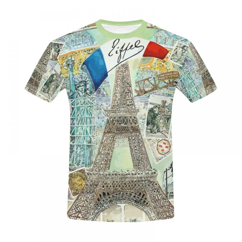 Camiseta Corta Perú Acuarela Arte Francia Torre Eiffel Hombre