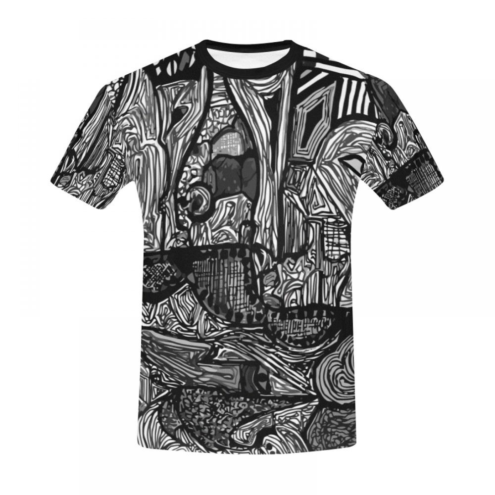 Camiseta Corta Perú Arte Blanco Y Negro Mundo Hombre