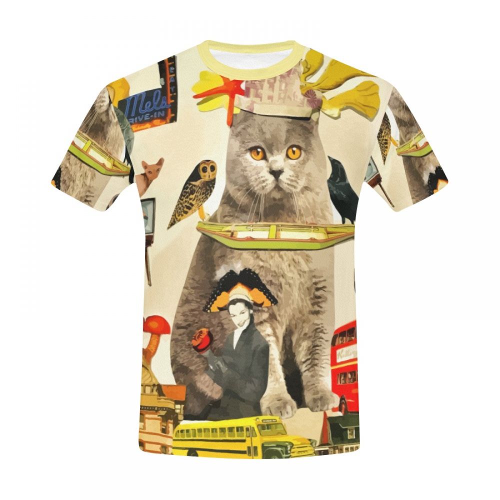 Camiseta Corta Perú Arte Loco Animales Gato Rey Hombre