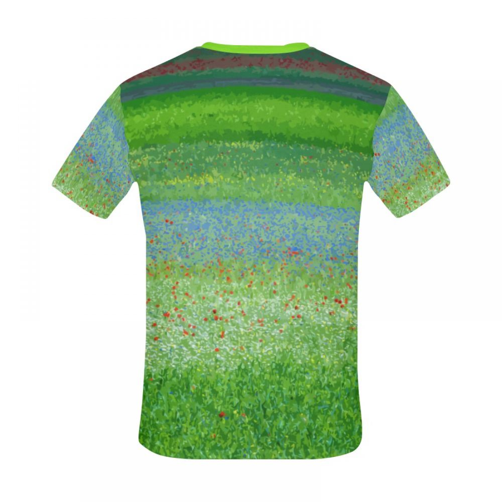 Camiseta Corta Perú Flores De Campo De Arte Verde Hombre