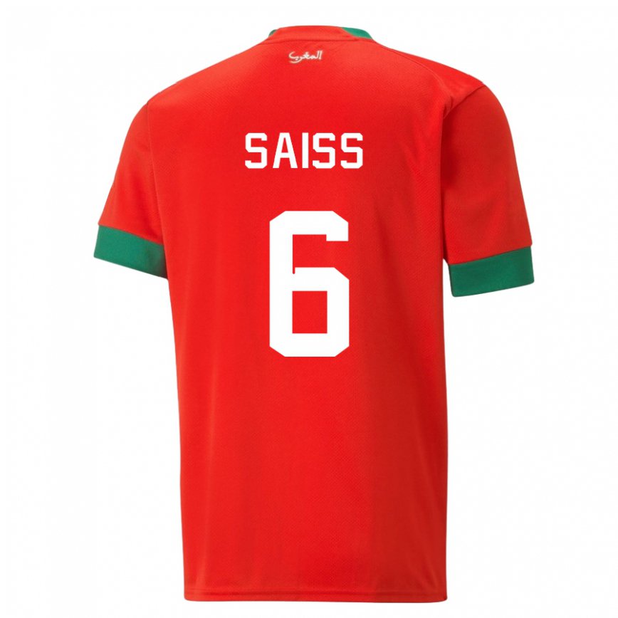 Niño Camiseta Marruecos Romain Saiss #6 Rojo 1ª Equipación 22-24 Perú