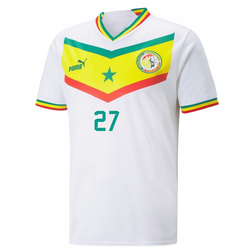 Niño Camiseta Senegal Nicolas Jackson #27 Blanco 1ª Equipación 22-24 Perú