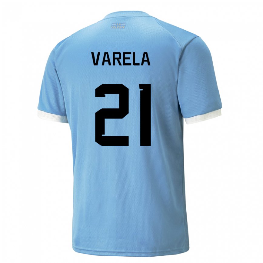 Niño Camiseta Uruguay Gullermo Varela #21 Azul 1ª Equipación 22-24 Perú