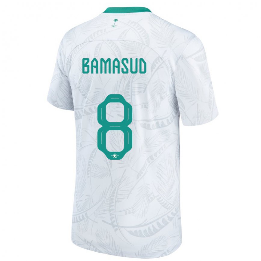 Niño Camiseta Arabia Saudita Ahmed Bamasud #8 Blanco 1ª Equipación 22-24 Perú