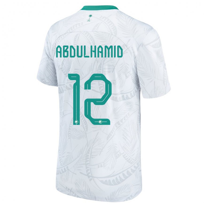 Niño Camiseta Arabia Saudita Saud Abdulhamid #12 Blanco 1ª Equipación 22-24 Perú