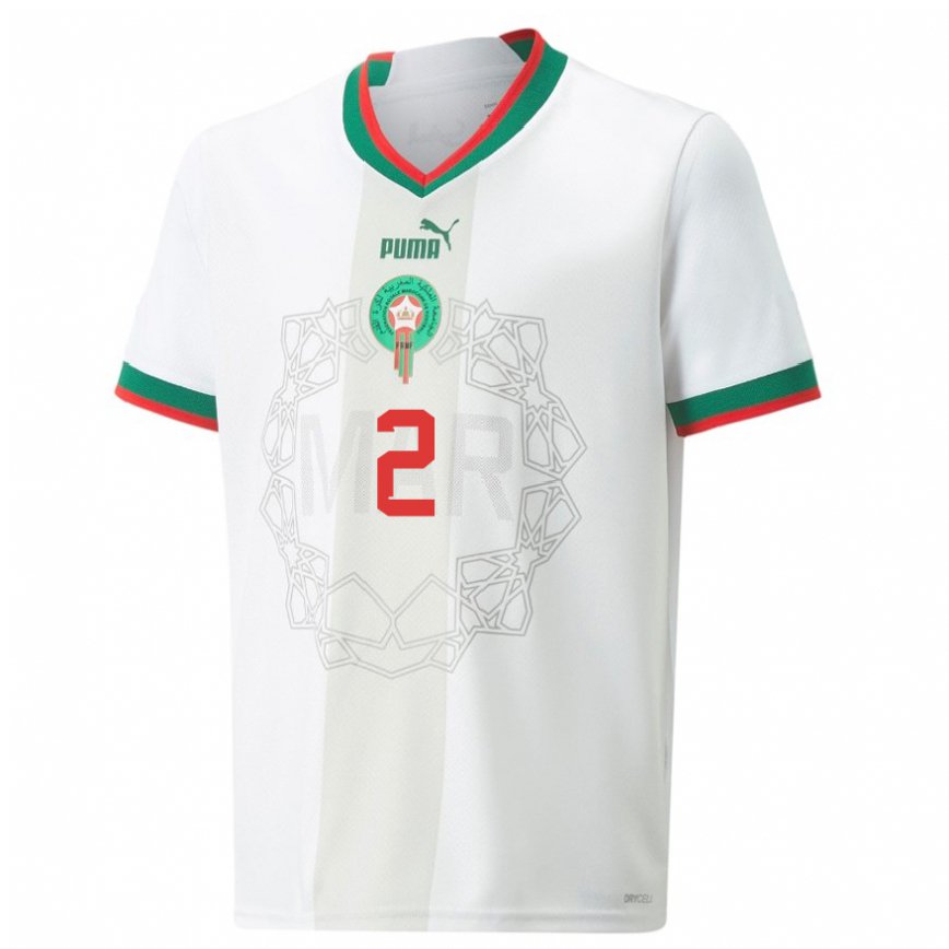 Niño Camiseta Marruecos Achraf Hakimi #2 Blanco 2ª Equipación 22-24 Perú