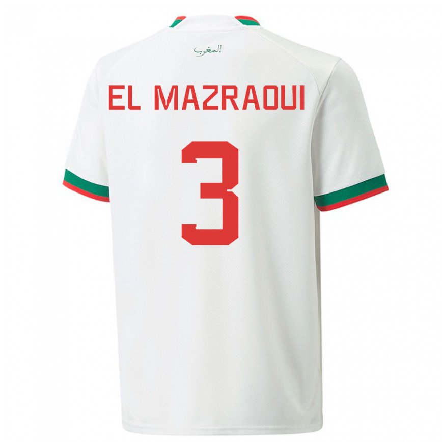 Niño Camiseta Marruecos Noussair El Mazraoui #3 Blanco 2ª Equipación 22-24 Perú