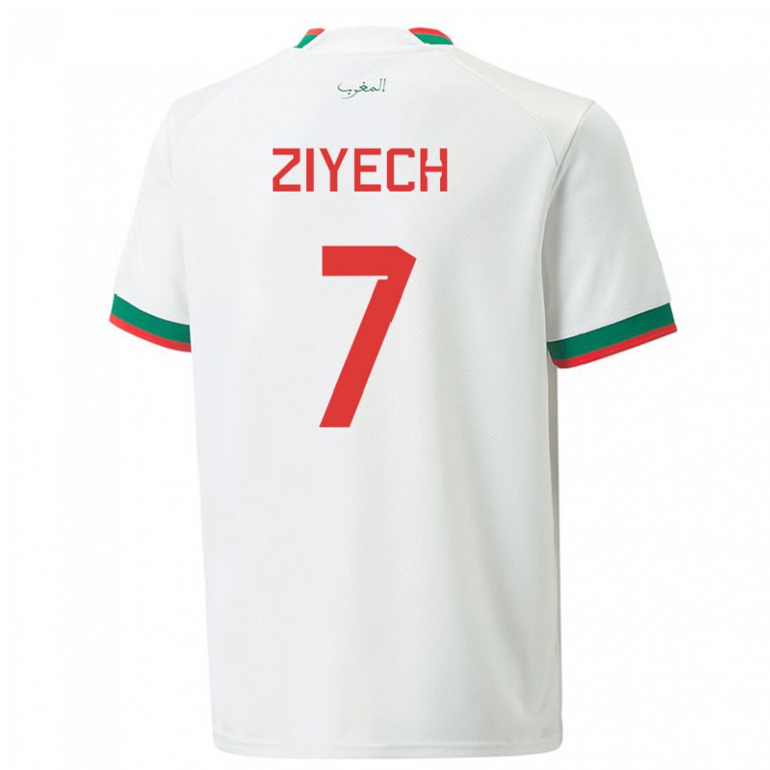 Niño Camiseta Marruecos Hakim Ziyech #7 Blanco 2ª Equipación 22-24 Perú