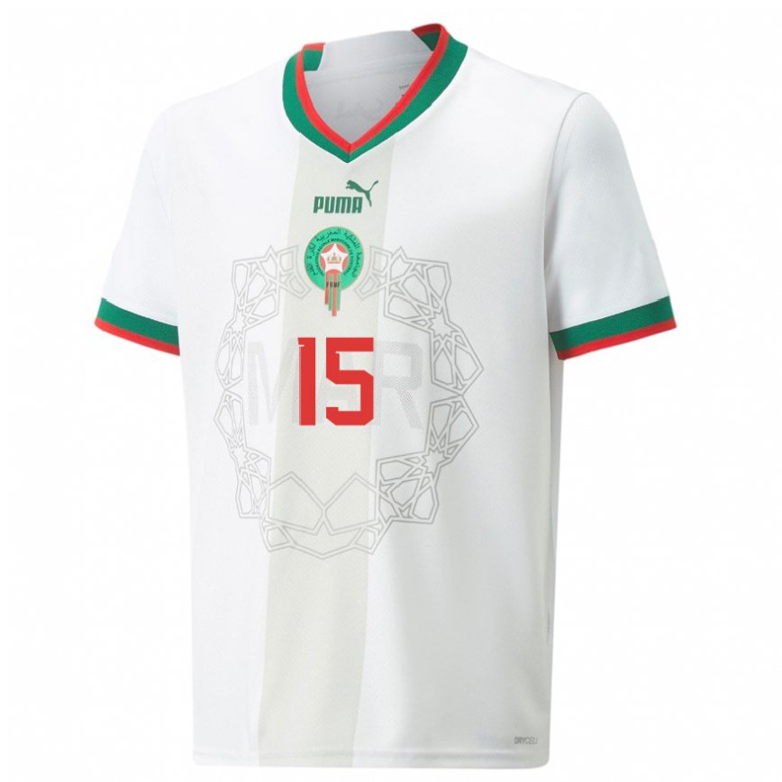 Niño Camiseta Marruecos Selim Amellah #15 Blanco 2ª Equipación 22-24 Perú