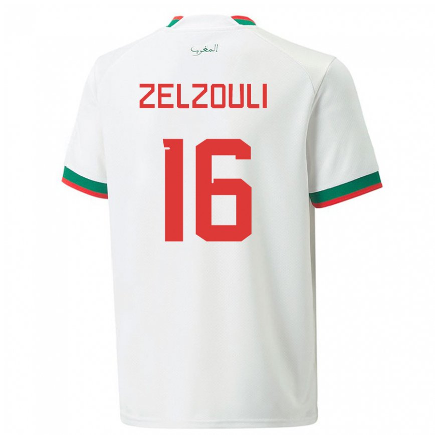 Niño Camiseta Marruecos Abdessamad Zelzouli #16 Blanco 2ª Equipación 22-24 Perú