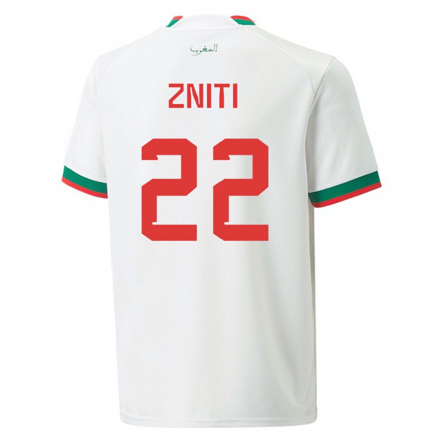 Niño Camiseta Marruecos Anas Zniti #22 Blanco 2ª Equipación 22-24 Perú