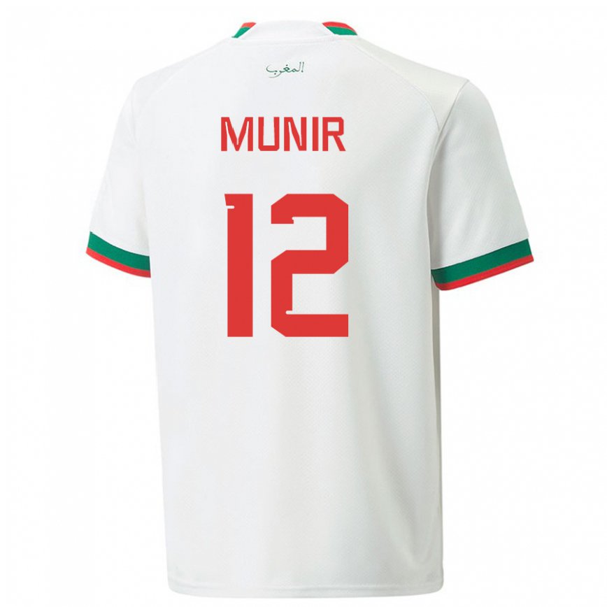 Niño Camiseta Marruecos Munir #12 Blanco 2ª Equipación 22-24 Perú