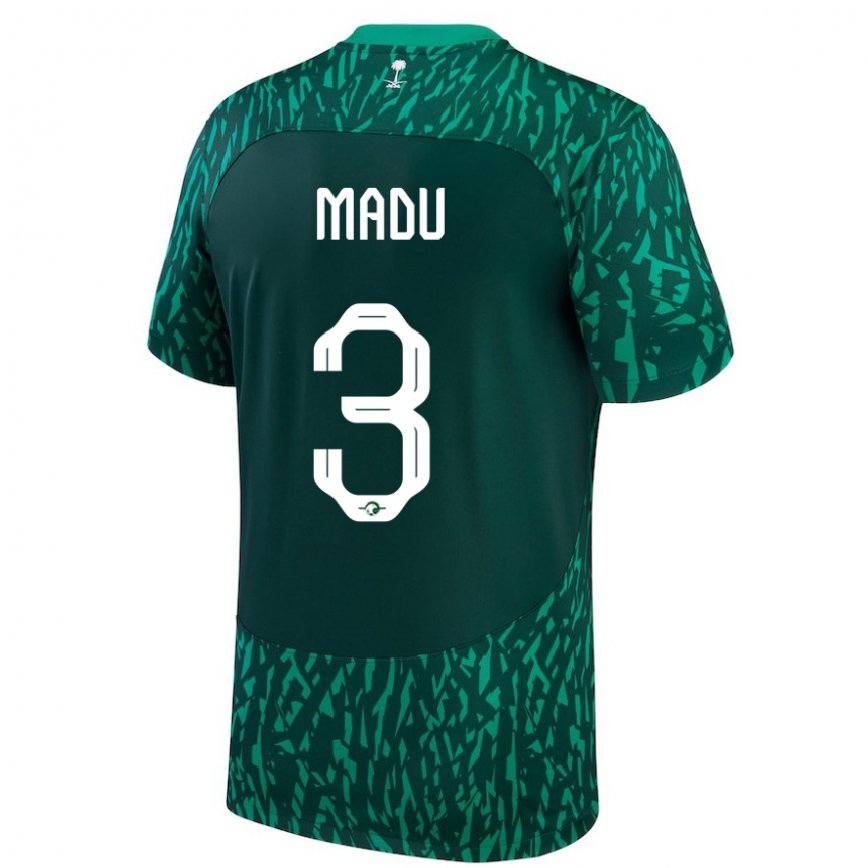 Niño Camiseta Arabia Saudita Abdullah Madu #3 Verde Oscuro 2ª Equipación 22-24 Perú