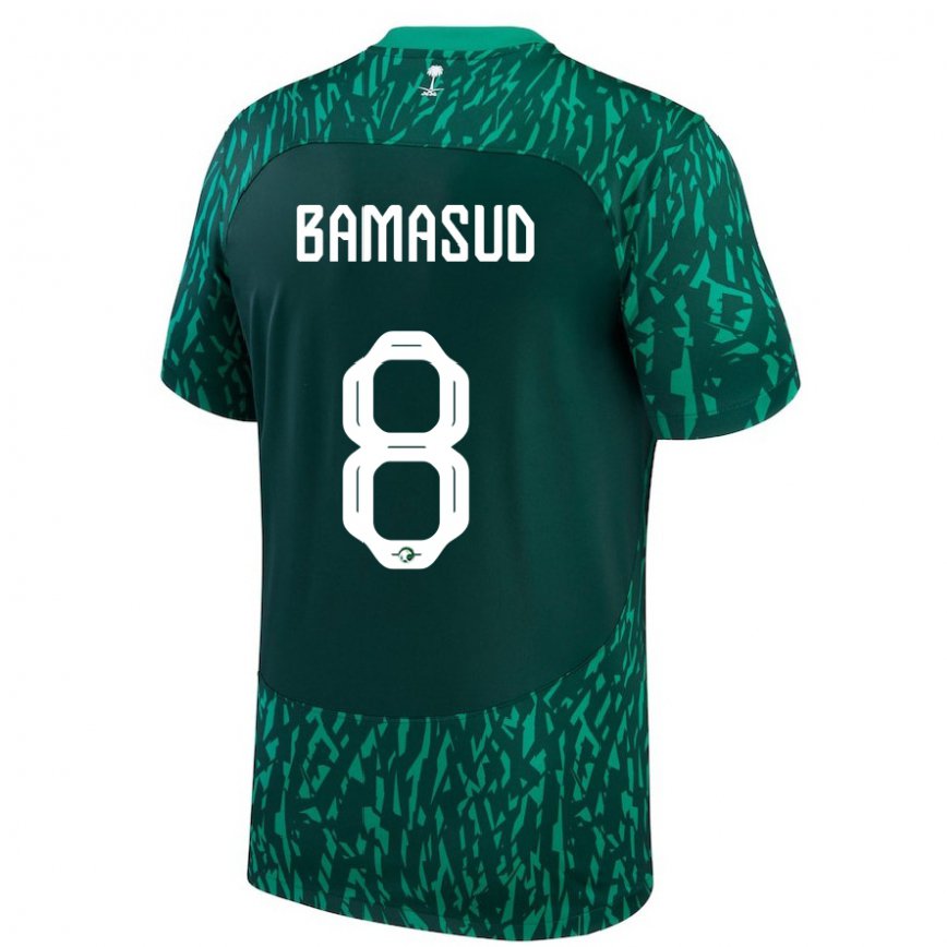 Niño Camiseta Arabia Saudita Ahmed Bamasud #8 Verde Oscuro 2ª Equipación 22-24 Perú