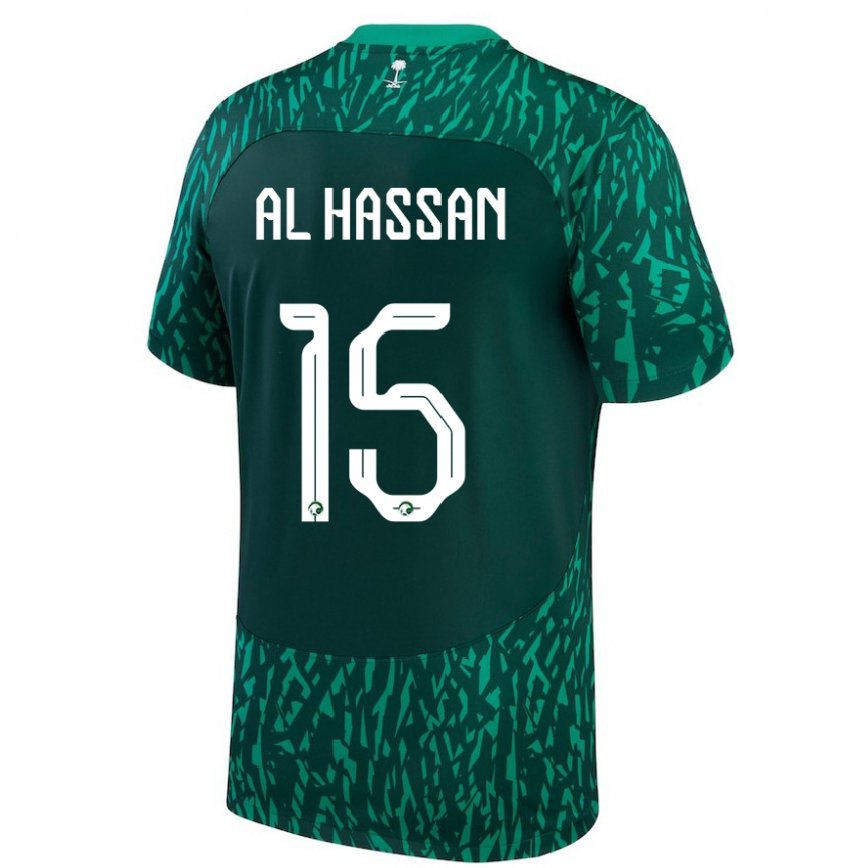 Niño Camiseta Arabia Saudita Ali Al Hassan #15 Verde Oscuro 2ª Equipación 22-24 Perú