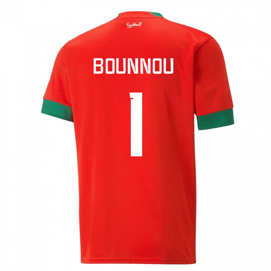 Hombre Camiseta Marruecos Yassine Bounnou #1 Rojo 1ª Equipación 22-24 Perú