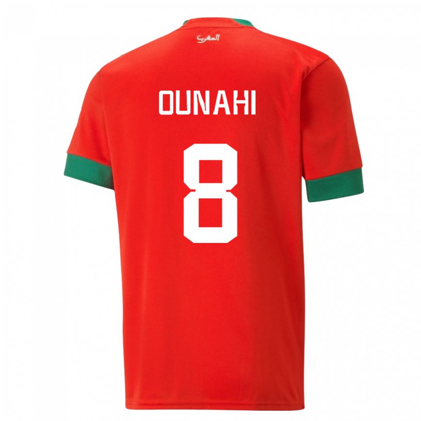 Hombre Camiseta Marruecos Azzeddine Ounahi #8 Rojo 1ª Equipación 22-24 Perú