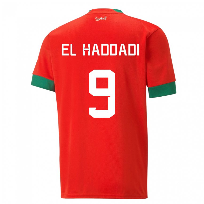 Hombre Camiseta Marruecos Munir El Haddadi #9 Rojo 1ª Equipación 22-24 Perú