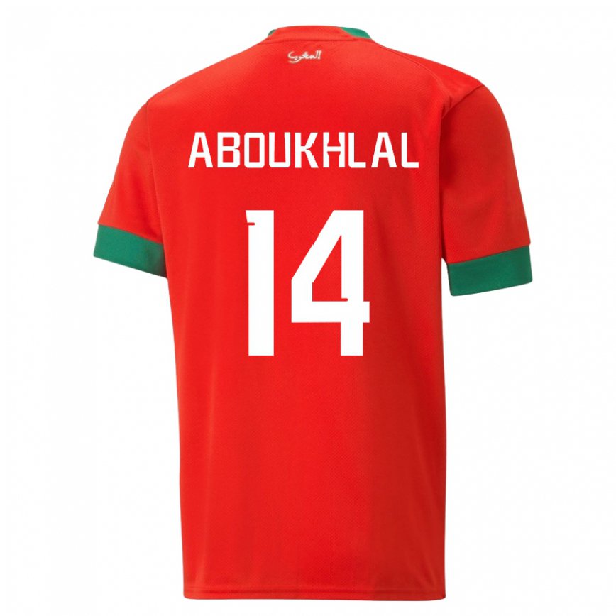 Hombre Camiseta Marruecos Zakaria Aboukhlal #14 Rojo 1ª Equipación 22-24 Perú