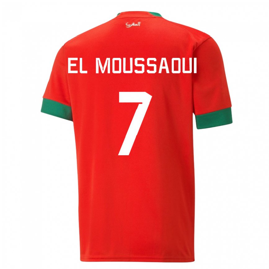 Hombre Camiseta Marruecos Hamza El Moussaoui #7 Rojo 1ª Equipación 22-24 Perú