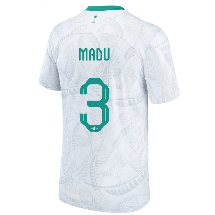 Hombre Camiseta Arabia Saudita Abdullah Madu #3 Blanco 1ª Equipación 22-24 Perú