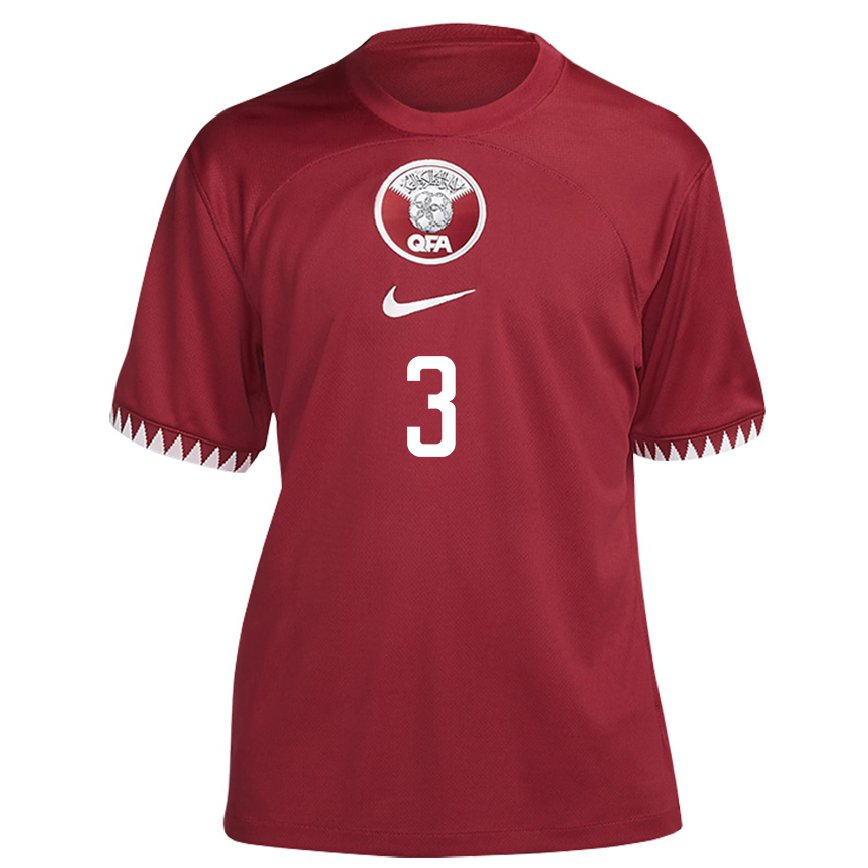 Hombre Camiseta Catar Abdelkarim Hassan #3 Granate 1ª Equipación 22-24 Perú