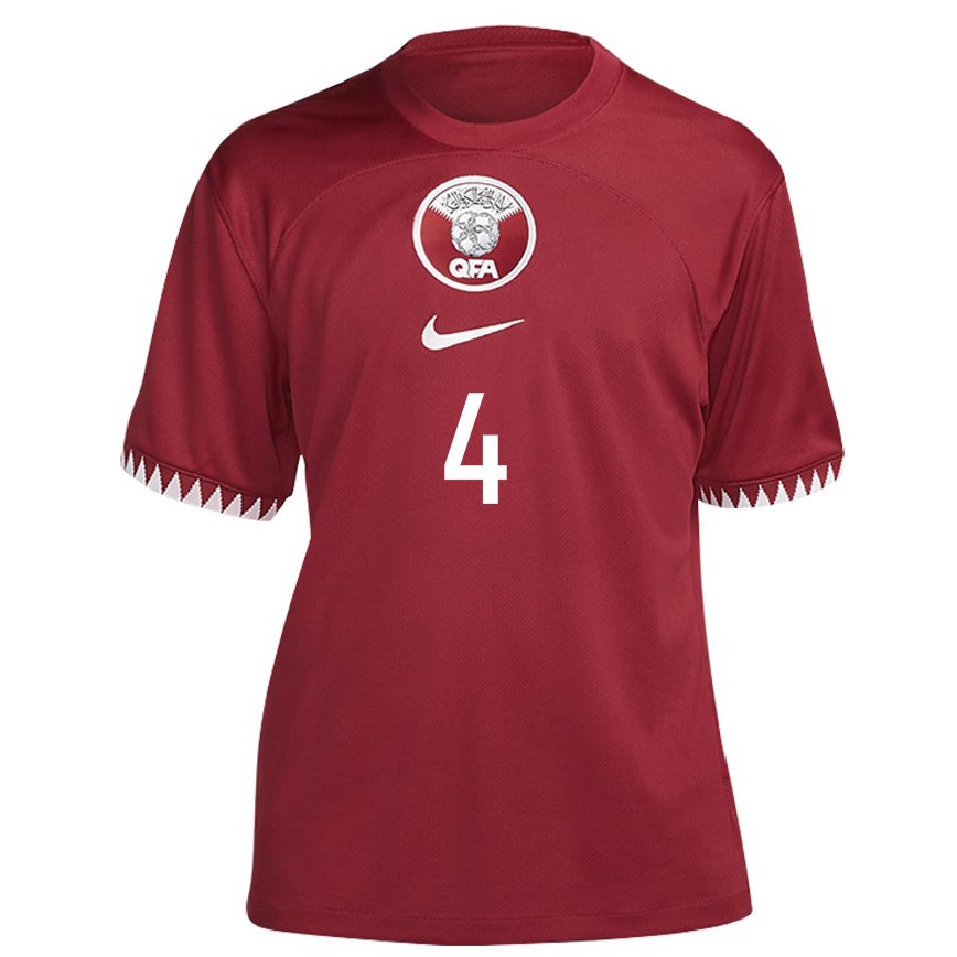 Hombre Camiseta Catar Mohammed Waad #4 Granate 1ª Equipación 22-24 Perú