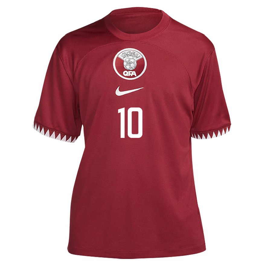 Hombre Camiseta Catar Hasan Al Haydos #10 Granate 1ª Equipación 22-24 Perú