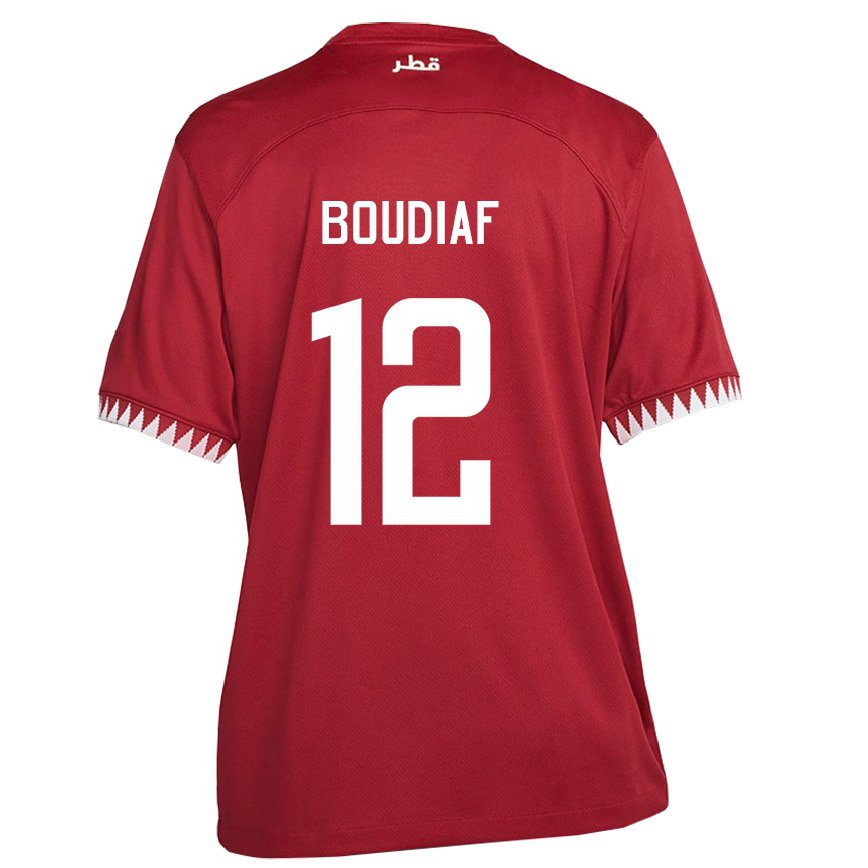 Hombre Camiseta Catar Karim Boudiaf #12 Granate 1ª Equipación 22-24 Perú