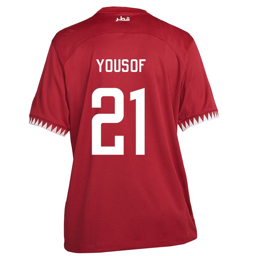 Hombre Camiseta Catar Yousof Hassan #21 Granate 1ª Equipación 22-24 Perú