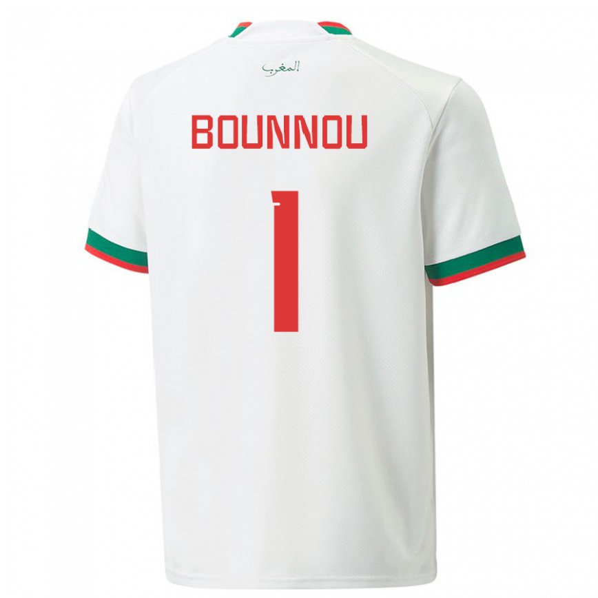 Hombre Camiseta Marruecos Yassine Bounnou #1 Blanco 2ª Equipación 22-24 Perú