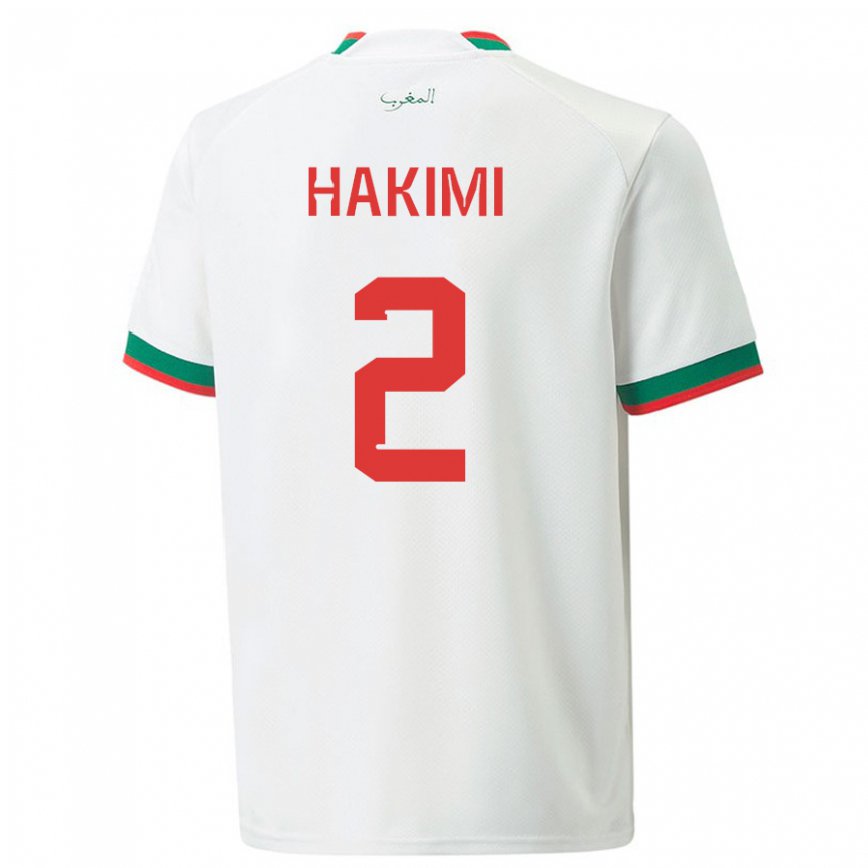 Hombre Camiseta Marruecos Achraf Hakimi #2 Blanco 2ª Equipación 22-24 Perú