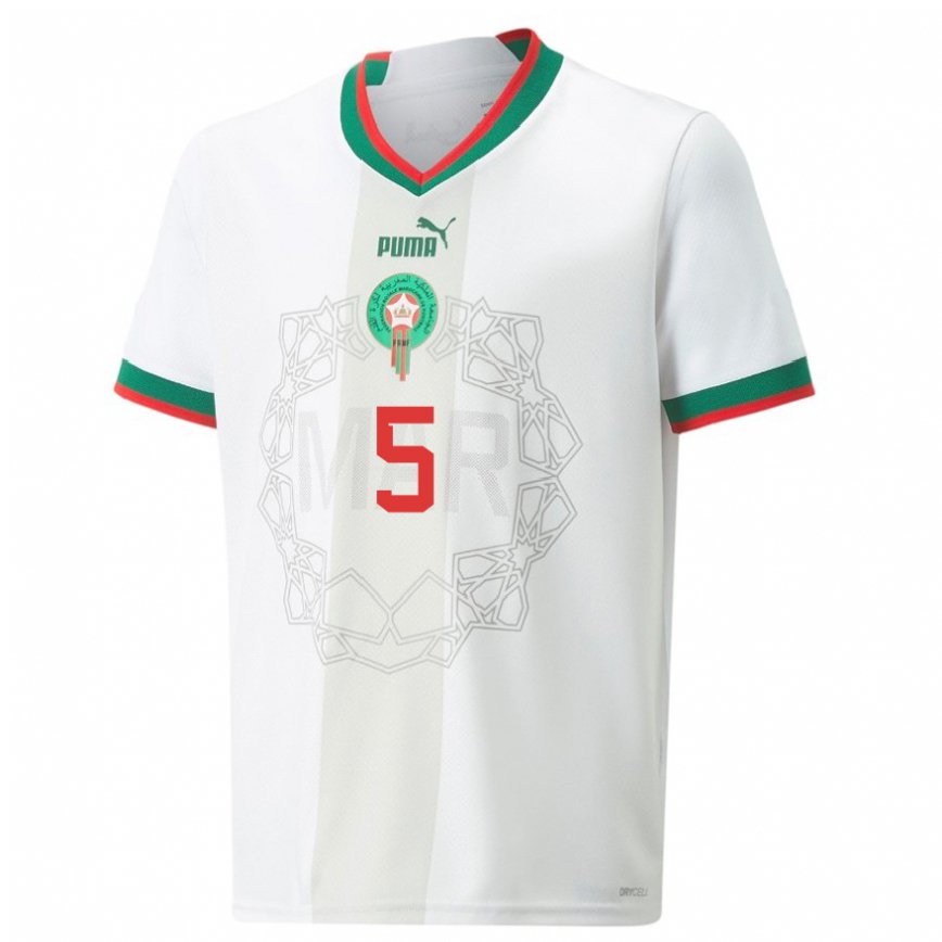 Hombre Camiseta Marruecos Jawad Iamiq #5 Blanco 2ª Equipación 22-24 Perú