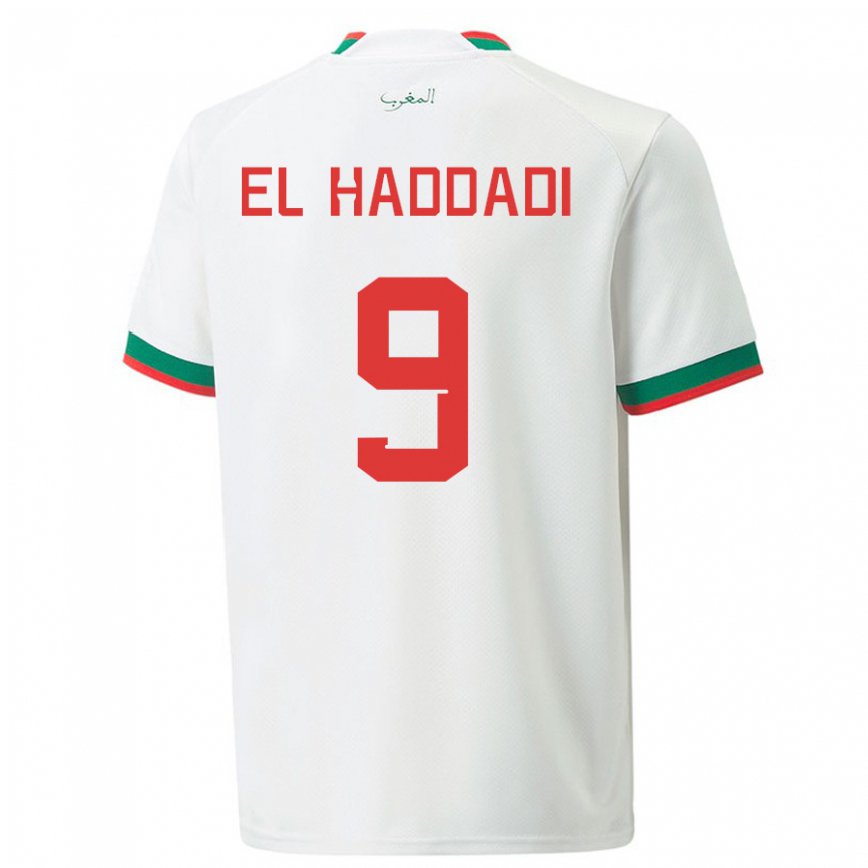 Hombre Camiseta Marruecos Munir El Haddadi #9 Blanco 2ª Equipación 22-24 Perú