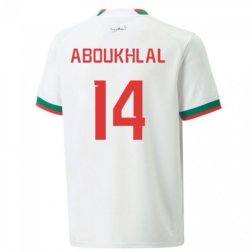 Hombre Camiseta Marruecos Zakaria Aboukhlal #14 Blanco 2ª Equipación 22-24 Perú