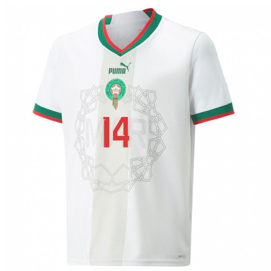 Hombre Camiseta Marruecos Zakaria Aboukhlal #14 Blanco 2ª Equipación 22-24 Perú