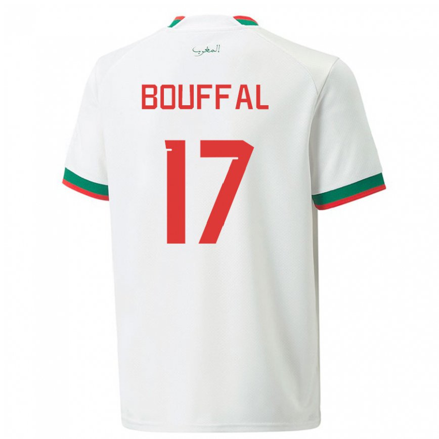 Hombre Camiseta Marruecos Soufiane Bouffal #17 Blanco 2ª Equipación 22-24 Perú