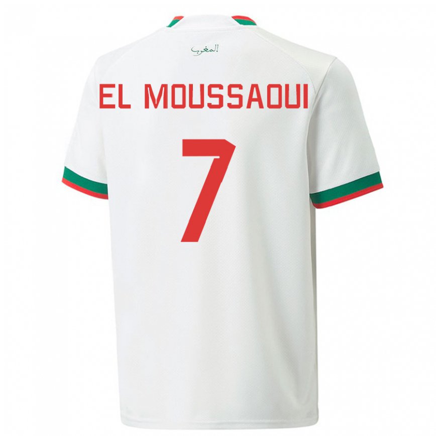 Hombre Camiseta Marruecos Hamza El Moussaoui #7 Blanco 2ª Equipación 22-24 Perú