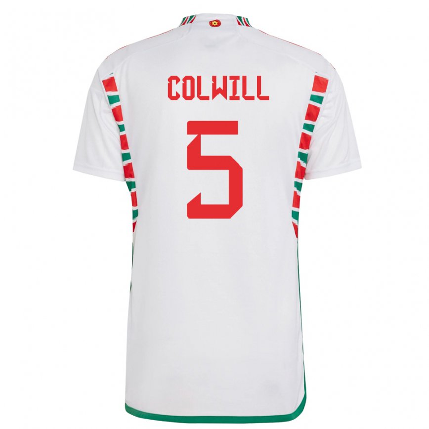 Hombre Camiseta Gales Rubin Colwill #5 Blanco 2ª Equipación 22-24 Perú