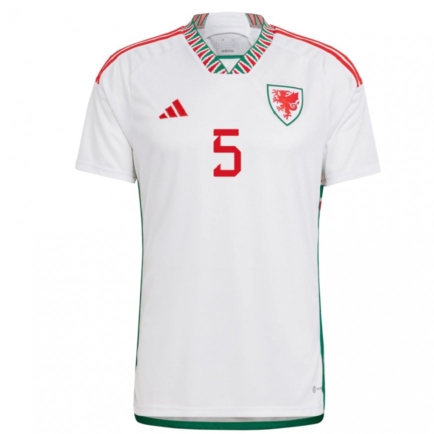 Hombre Camiseta Gales Rubin Colwill #5 Blanco 2ª Equipación 22-24 Perú