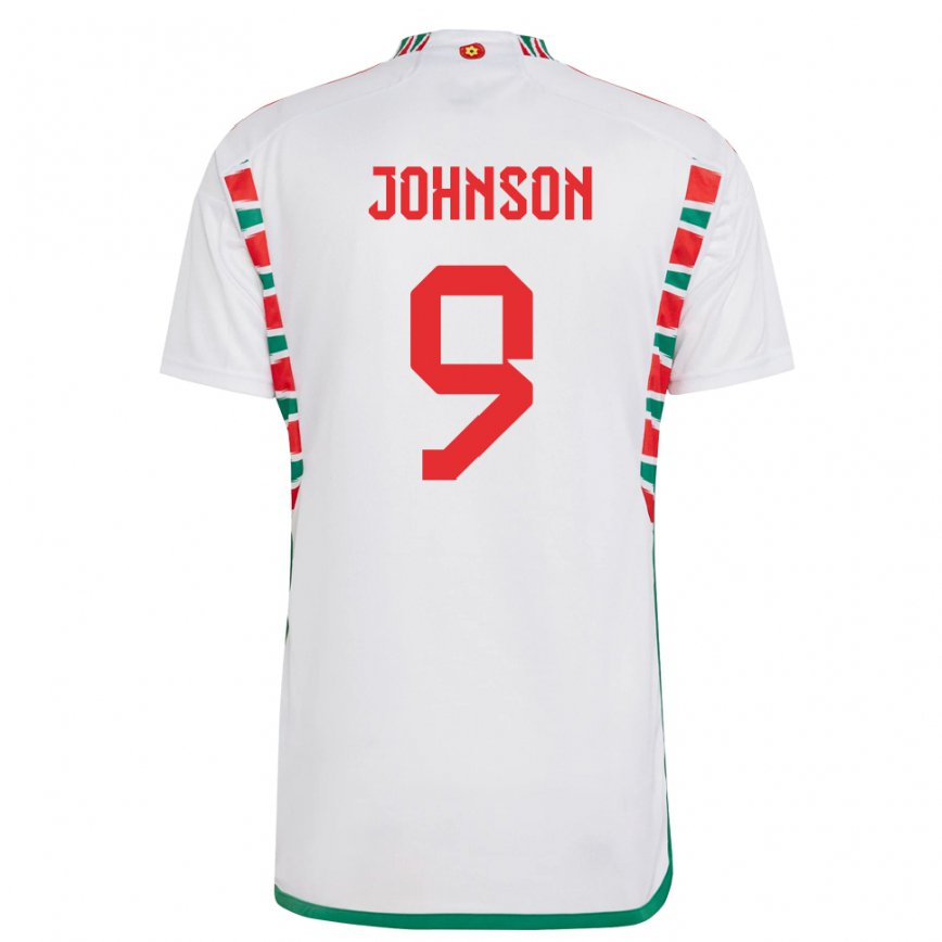 Hombre Camiseta Gales Brennan Johnson #9 Blanco 2ª Equipación 22-24 Perú