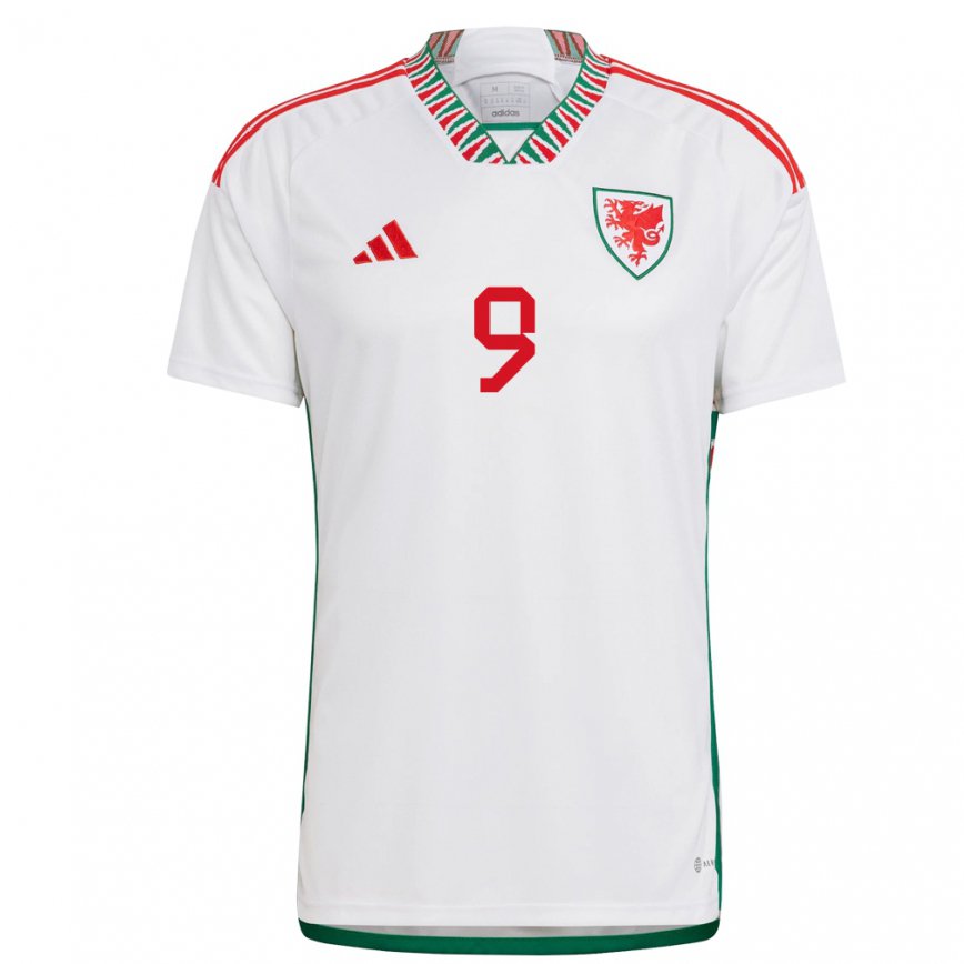 Hombre Camiseta Gales Brennan Johnson #9 Blanco 2ª Equipación 22-24 Perú