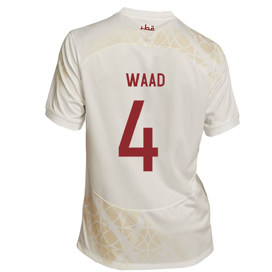 Hombre Camiseta Catar Mohammed Waad #4 Beis Dorado 2ª Equipación 22-24 Perú