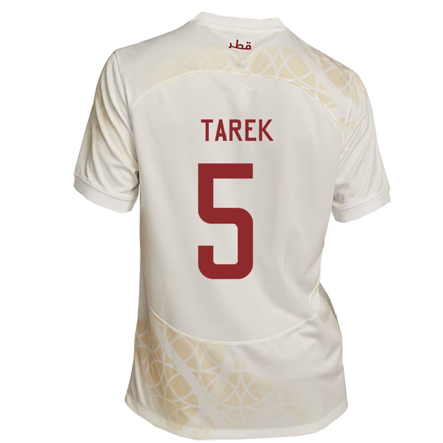 Hombre Camiseta Catar Tarek Salman #5 Beis Dorado 2ª Equipación 22-24 Perú