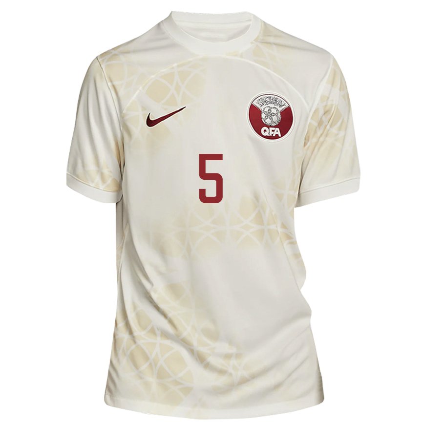 Hombre Camiseta Catar Tarek Salman #5 Beis Dorado 2ª Equipación 22-24 Perú