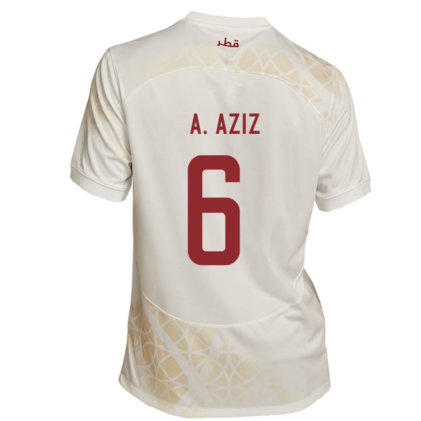 Hombre Camiseta Catar Abdulaziz Hatem #6 Beis Dorado 2ª Equipación 22-24 Perú