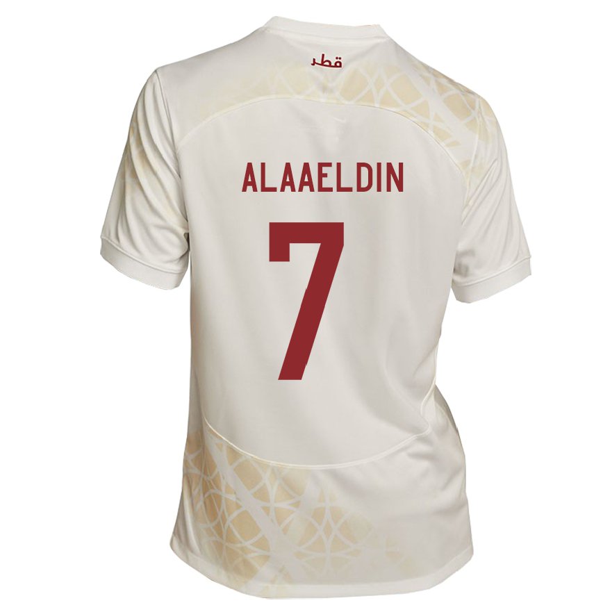 Hombre Camiseta Catar Ahmed Alaaeldin #7 Beis Dorado 2ª Equipación 22-24 Perú