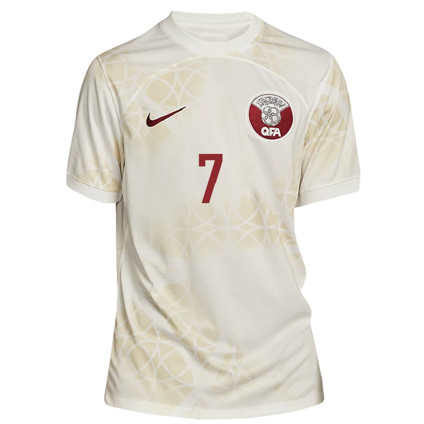 Hombre Camiseta Catar Ahmed Alaaeldin #7 Beis Dorado 2ª Equipación 22-24 Perú