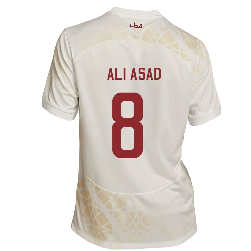 Hombre Camiseta Catar Ali Asad #8 Beis Dorado 2ª Equipación 22-24 Perú