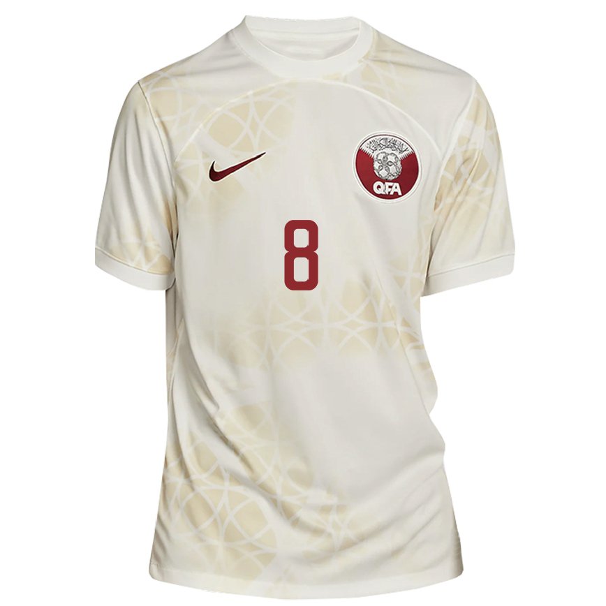 Hombre Camiseta Catar Ali Asad #8 Beis Dorado 2ª Equipación 22-24 Perú